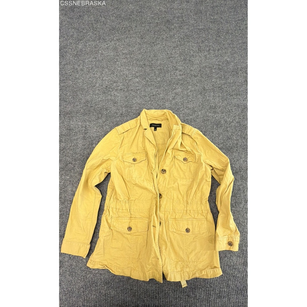 Talbots Yellow Womens Military Utility Field Jacket Cotton Button Up Pockets -M